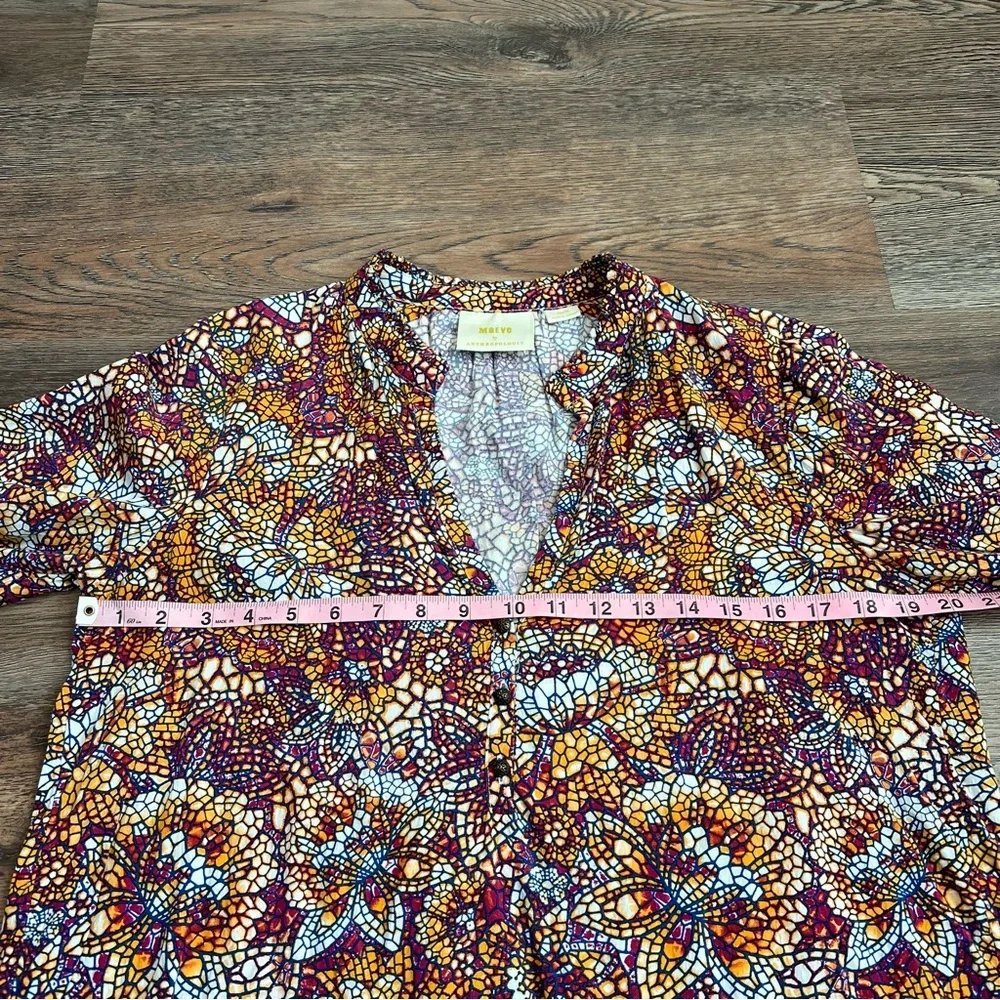 Anthropologie Maeve Kaleidoscope Mosaic Print Blouse Size Medium Boho V Neck Top - Picture 9 of 10